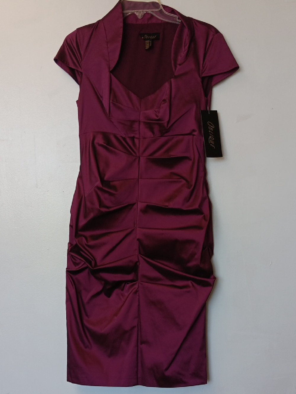 Vintage Oblique Women’s Satin Ruched Cocktail Dress in Deep Plum